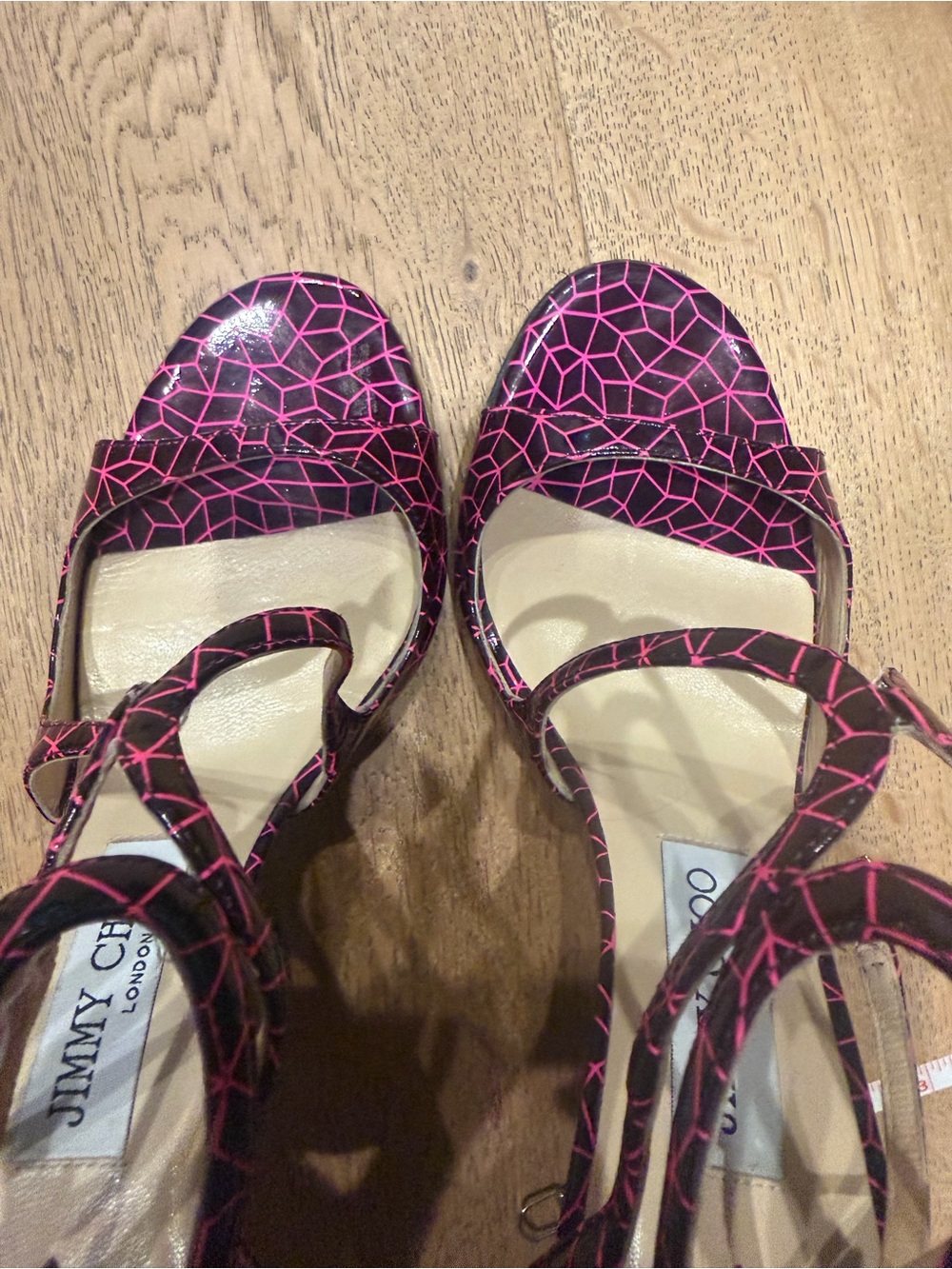 Jimmy Choo Black and Pink Geometric Strappy Stiletto Sandals - Picture 7 of 13
